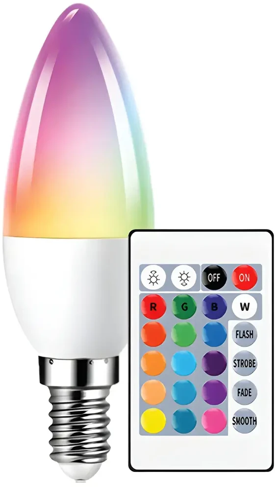 Besk 6W C37 E14 3000k RGB with remote control