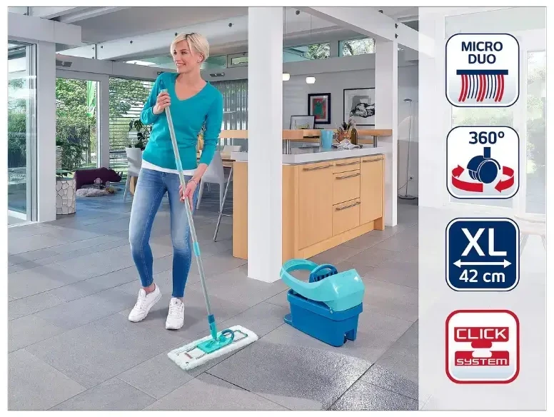 Leifheit grindų valymo kibiras Profi XL Mobile + pakaitinė šluostė Profi XL Superduster
