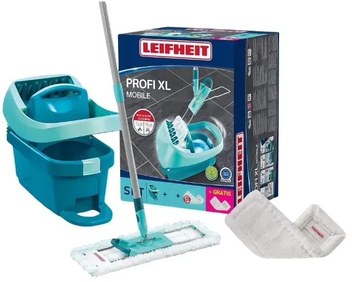 Leifheit grindų valymo kibiras Profi XL Mobile + pakaitinė šluostė Profi XL Superduster