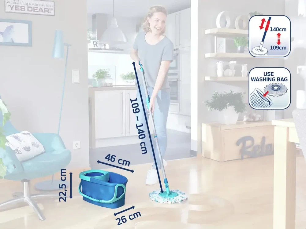 Leifheit 55414 rinkinys - šluostė ir kibiras su diskine šluoste Ergo + NEMOKAMAS itin stiprus grindų valiklis 1 l