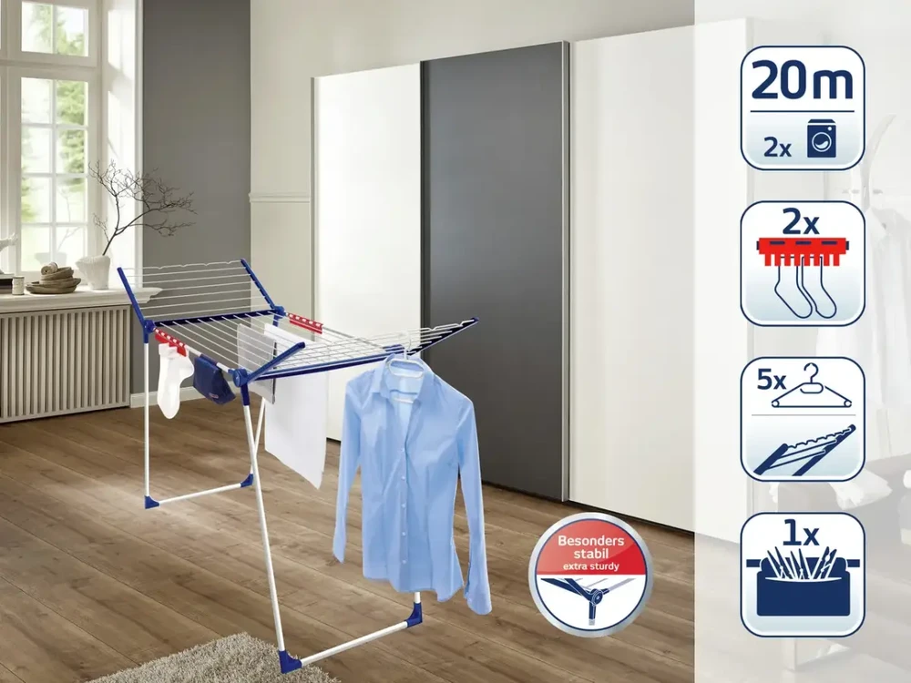 Leifheit Pegasus 200 Comfort Clothes horse wing Mėlyna, Baltas