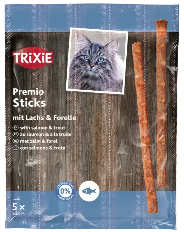 TRIXIE PREMIO Stick Quintett, salmon-trout, skanėstas katėms 5x5 g