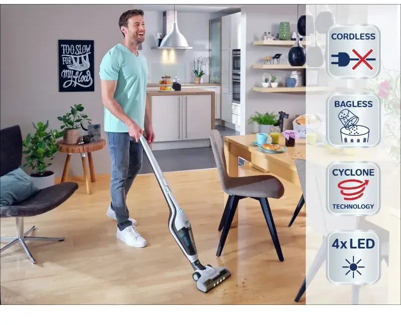 Dulkių siurblys Leifheit Rotaro PowerVac 2in1 2-in-1 stick vacuum Baterija Dry EPA Bagless Juodas, Mėlyna, Baltas