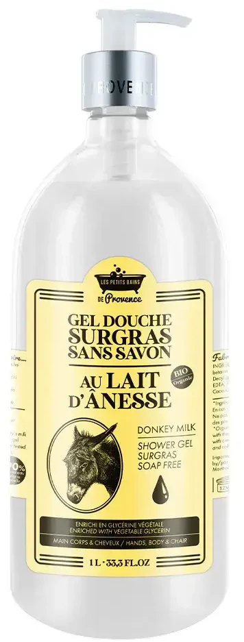 Les Petites Bains de Provence Donkey Milk Dušo želė For Body Face & Hair For Sensitive Skin, 1000 ml