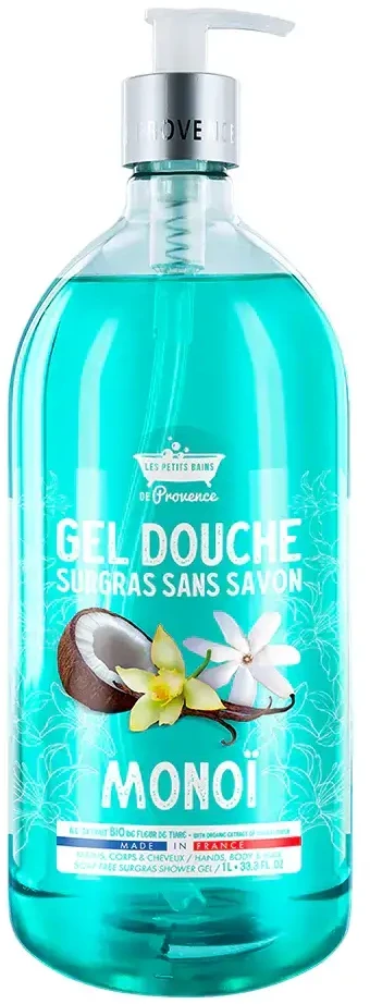 Les Petites Bains de Provence Monoi Dušo želė For Body Face & Hair For Sensitive Skin, 1000 ml