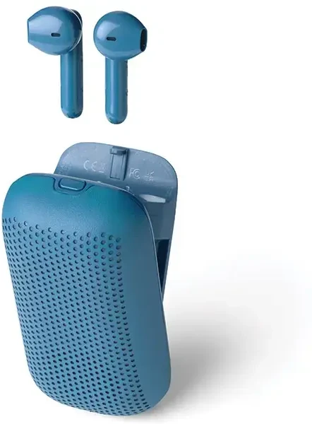 „Lexon Speakerbuds“ belaidės ausinės su „Bluetooth“ garsiakalbiu, mėlynas LA127B