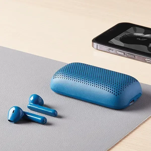 „Lexon Speakerbuds“ belaidės ausinės su „Bluetooth“ garsiakalbiu, mėlynas LA127B