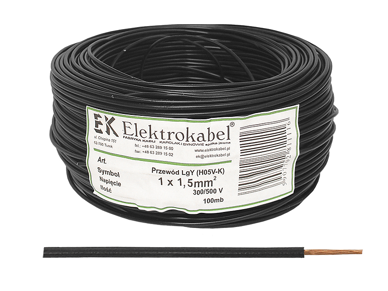 Oem Montavimo kabelis LgY 1x1.5 H07V-K - juodas - 100 m