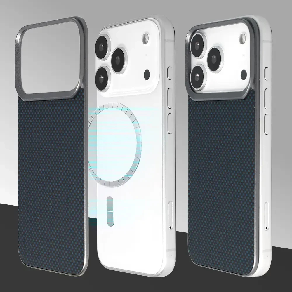 Dėklas Liavec Carbon Layer Magsafe Aramid Fiber Cover skirtas Apple iPhone 17 Pro Max mėlynas