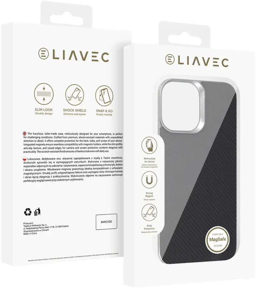 Dėklas Liavec Carbon Layer Magsafe Aramid Fiber Cover skirtas Apple iPhone 17 juodas
