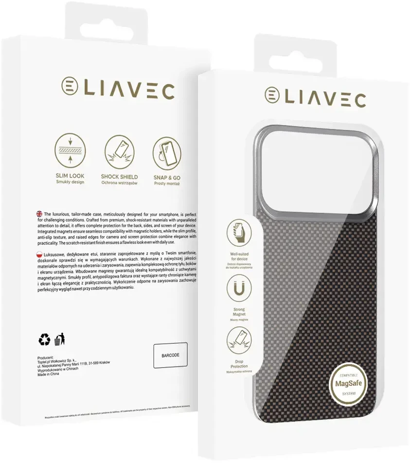 Liavec Carbon Layer Magsafe Aramid Fiber dėklas, skirtas iPhone 17 Pro Max, auksinis