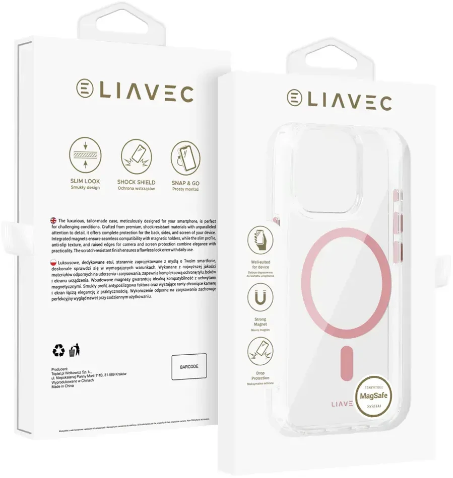 Liavec Glossy Magsafe Clear dėklas skirtas Apple iPhone 16 Pro rožinės spalvos