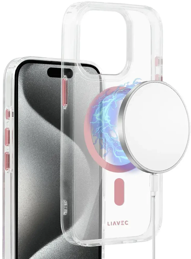 Liavec Glossy Magsafe Clear dėklas skirtas Apple iPhone 15 Pro Max rožinės spalvos