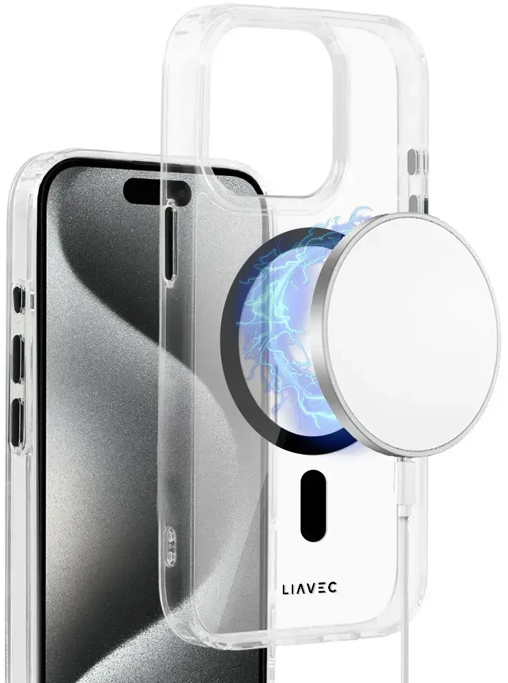 Liavec Glossy Magsafe Clear dėklas skirtas Apple iPhone 15 Pro Max juodos spalvos