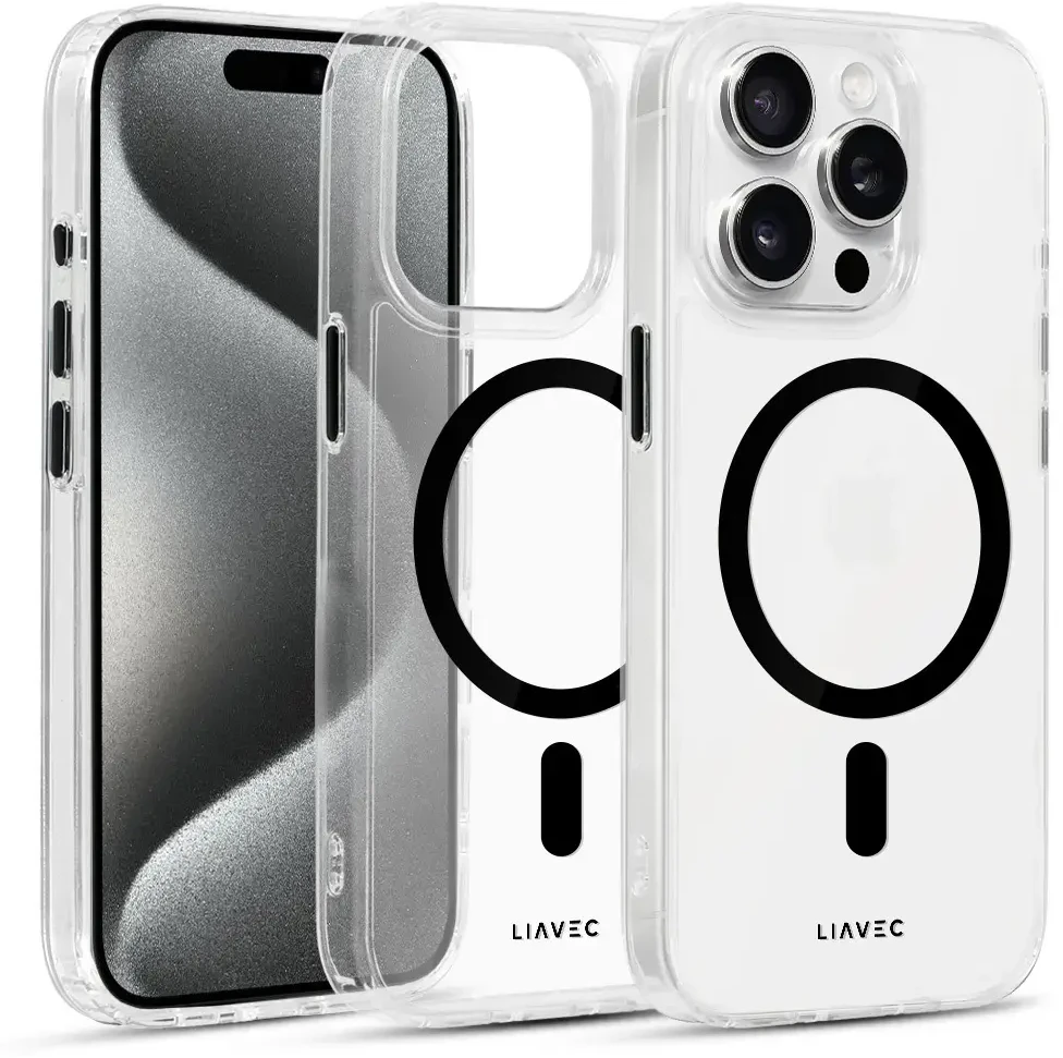 Liavec Glossy Magsafe Clear dėklas skirtas Apple iPhone 15 Pro Max juodos spalvos
