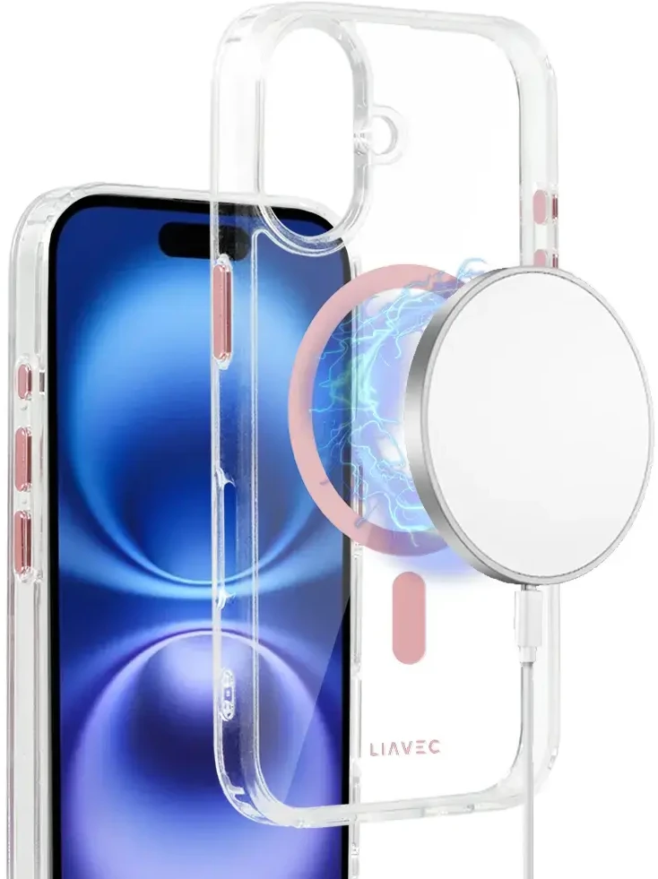 Liavec Glossy Magsafe Clear dėklas skirtas Apple iPhone 16 rožinės spalvos