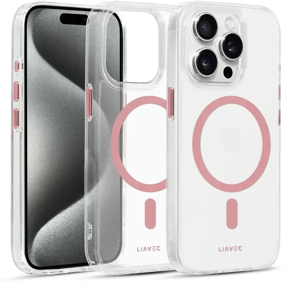 Liavec Glossy Magsafe Clear dėklas skirtas Apple iPhone 15 Pro Max rožinės spalvos
