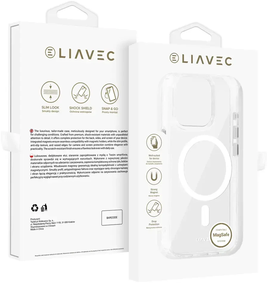 Liavec Glossy Magsafe Clear dėklas skirtas Apple iPhone 16 Pro Max baltos spalvos