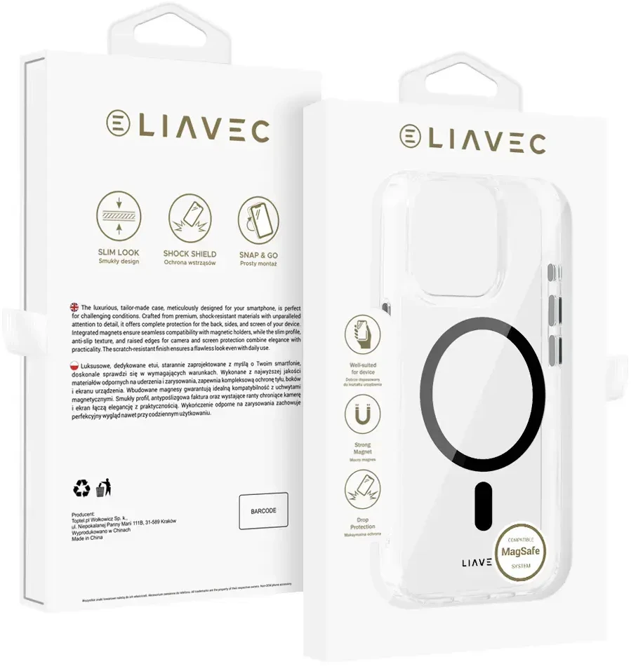Liavec Glossy Magsafe Clear dėklas skirtas iPhone 13 Pro juodos spalvos