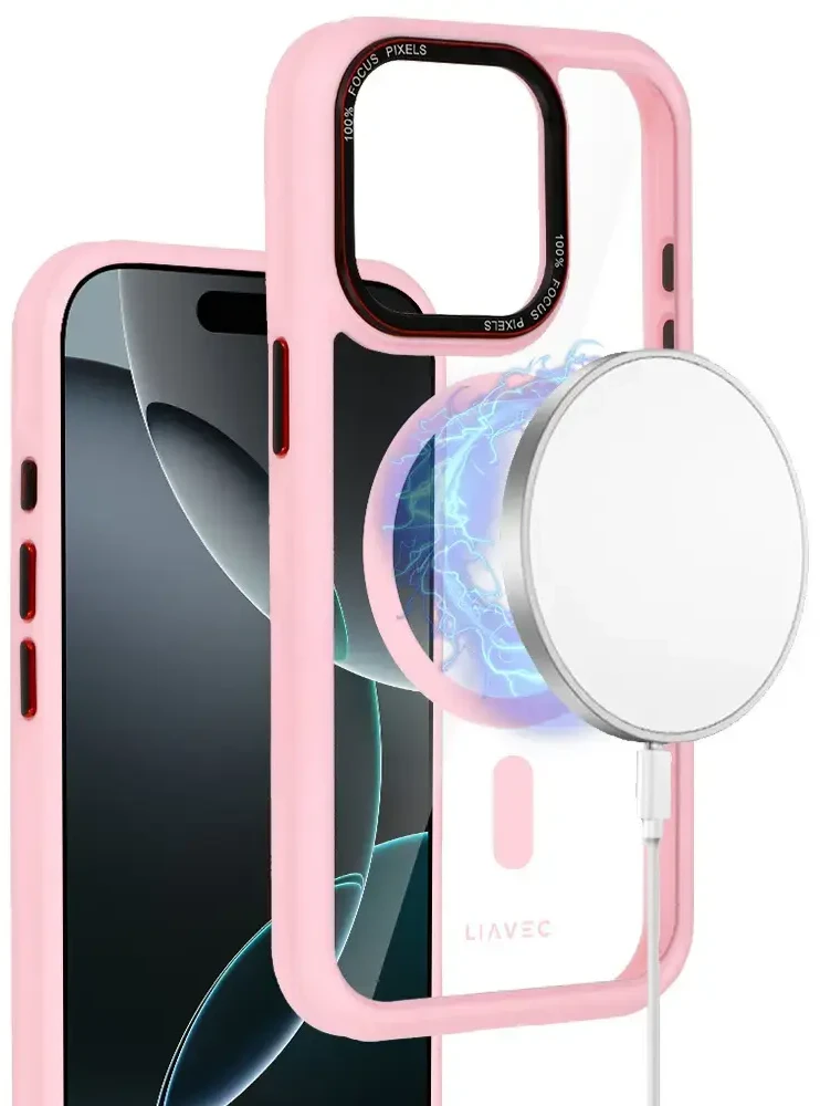 Liavec Hybrid Magsafe Clear dėklas skirtas Apple iPhone 15 Pro Max rožinės spalvos