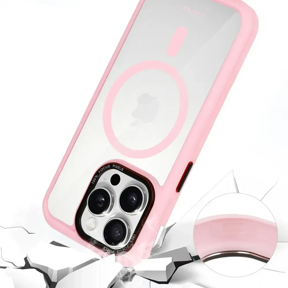 Liavec Hybrid Magsafe Clear dėklas skirtas Apple iPhone 15 Pro Max rožinės spalvos