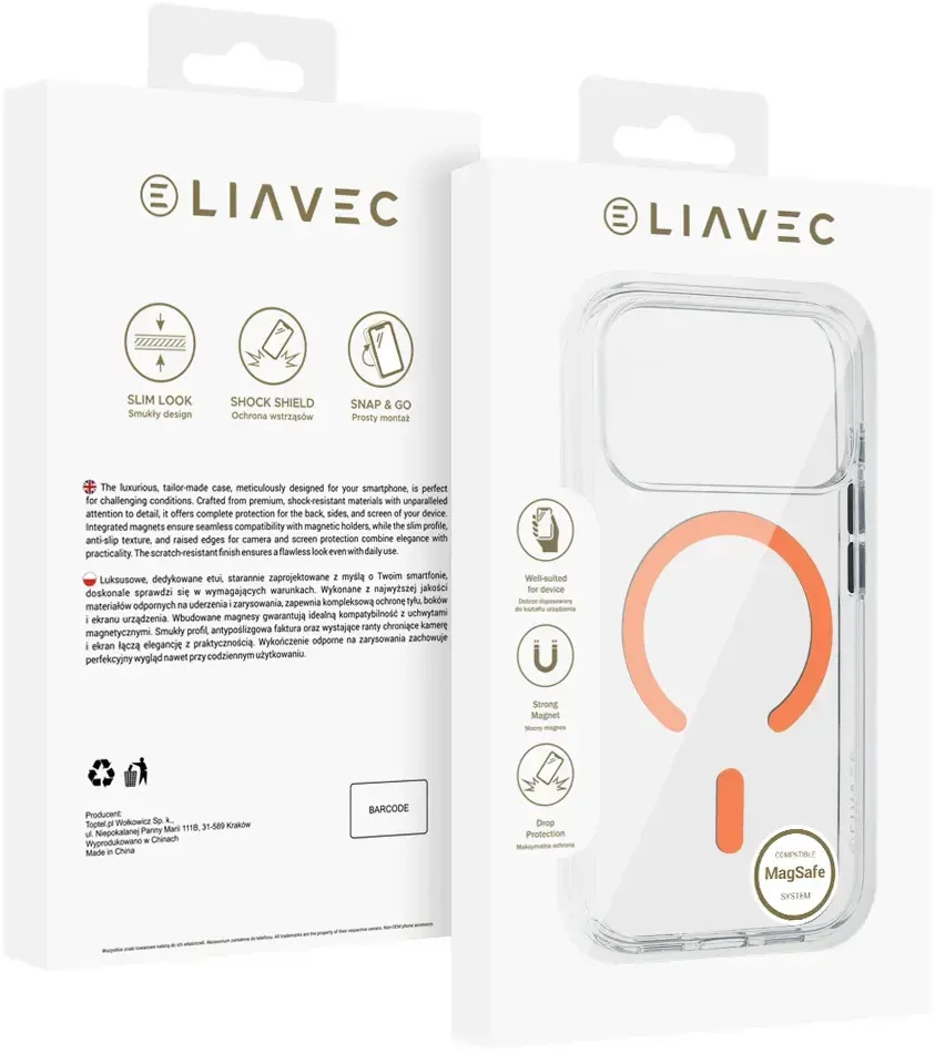 Liavec Pure dėklas skirtas Apple iPhone 17 Pro Max papaya