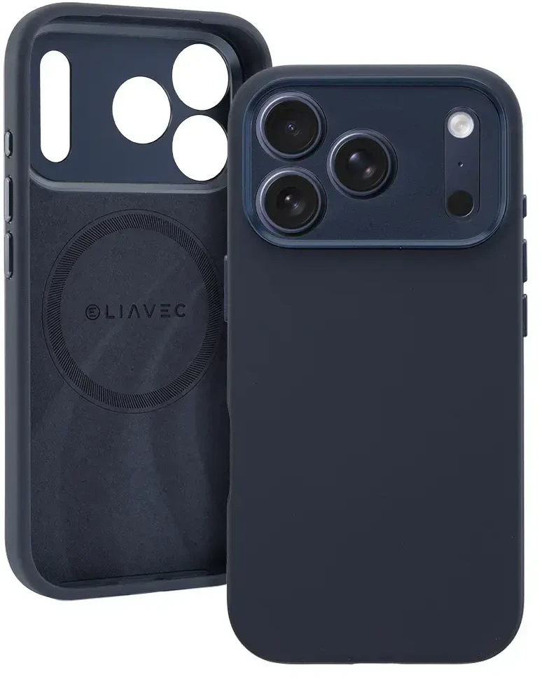 Liavec Silk Shield dėklas su Metal Camera Frame skirtas Apple iPhone 17 Pro Max mėlynos spalvos
