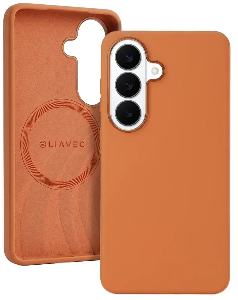 Liavec Silky dėklas su Metal Camera Frame for Samsung Galaxy S26 Plus oranžinės spalvos