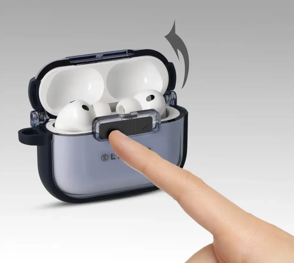 Liavec SlideLock dėklas telefonui AirPods Pro 3 transparent-mėlynas