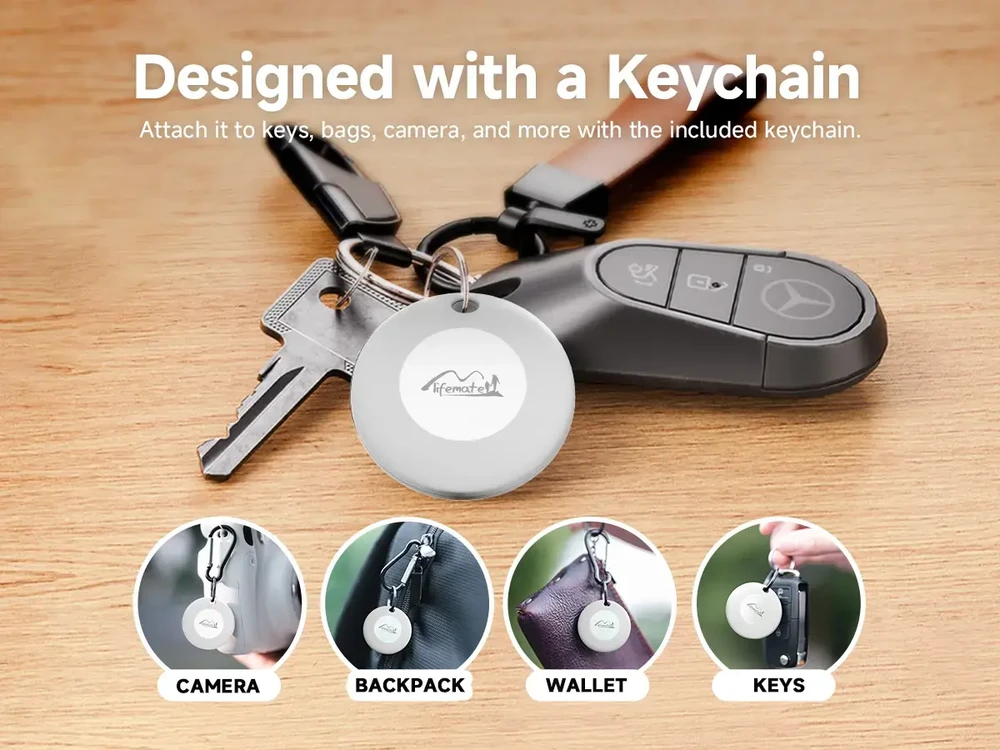 „Lifemate GPS Bluetooth LifeTag Tracker HD-P16-3 Android“ + baltas raktų pakabukas