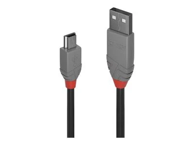 USB Kabelis - LINDY Anthra Line USB 2.0 Type A į Mini-B Laidas, M/M, 480Mbps, 0.5 m, Juodas