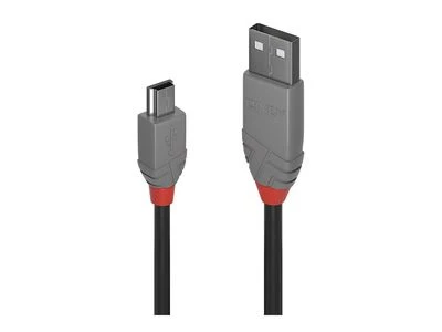 USB Kabelis - LINDY Anthra Line USB 2.0 Type A į Mini-B Laidas, M/M, 480Mbps, 0.5 m, Juodas