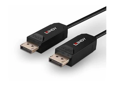 LINDY DisplayPort 2.0 kabelio jungtys su Source ir Display žymomis