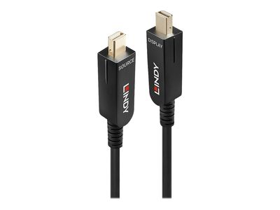 DisplayPort Kabelis - LINDY Šviesolaidinis Hibridinis DisplayPort 1.4 Kabelis, M/M, 40 m, Juodas