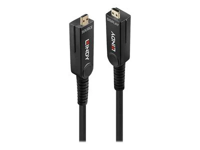 „Lindy“ 100 m ilgio šviesolaidinis hibridinis „Micro-HDMI 18G“ kabelis su nuimamomis HDMI ir DVI jungtimis, 100 m, HDMI D tipo (mikro), HDMI D tipo (mikro), 18 Gbit/s, Juodas