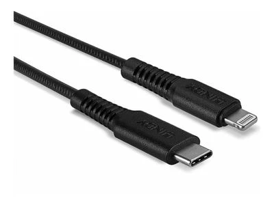 USB Laidas - LINDY Sustiprintas USB Type C į Lightning Laidas, M/M, 480Mbps, 1 m, Juodas