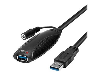USB Prailginimo Laidas - LINDY USB 3.0 Aktyvus Prailginimo Laidas M/F, 10 m, Juodas