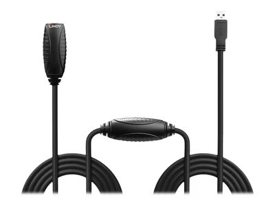 USB Prailginimo Laidas - LINDY USB 3.0 Aktyvus Prailginimo Laidas M/F, 10 m, Juodas