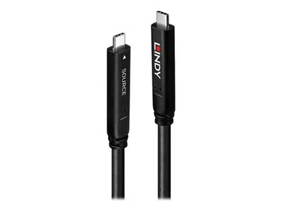 USB Kabelis - LINDY USB 3.2 5Gbps ir DP 1.4 Type C Hibridinis Laidas, 4K30Hz Vaizdas, 60W, 10 m, Juodas