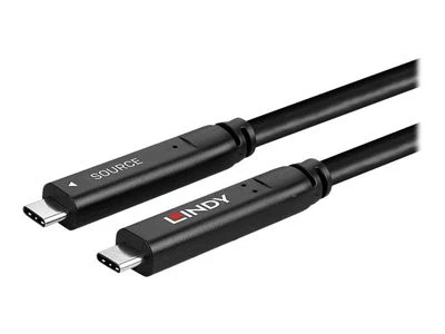 USB Kabelis - LINDY USB 3.2 5Gbps ir DP 1.4 Type C Hibridinis Laidas, 4K30Hz Vaizdas, 60W, 10 m, Juodas