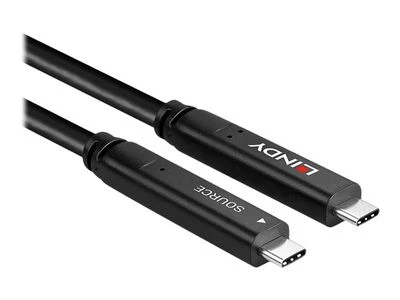 USB Kabelis - LINDY USB 3.2 5Gbps ir DP 1.4 Type C Hibridinis Laidas, 4K30Hz Vaizdas, 60W, 10 m, Juodas