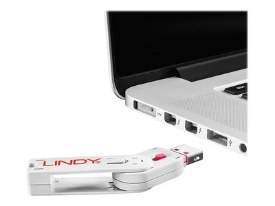 USB Priedas - LINDY USB A Prievado Blokatorius 4 vnt. + Raktas, Rožinis