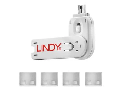 USB Priedas - LINDY USB A Prievado Blokatorius 4 vnt., Raktas, Baltas