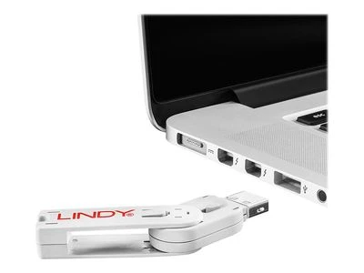 USB Priedas - LINDY USB A Prievado Blokatorius 4 vnt., Raktas, Baltas