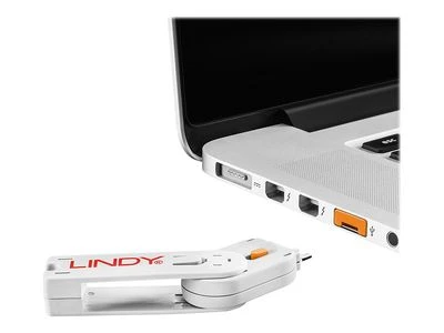 USB Prievado Blokatorius - LINDY USB A Prievado Blokatorius, 4 vnt + USB Type A Prievadai su Raktu, Oranžinis
