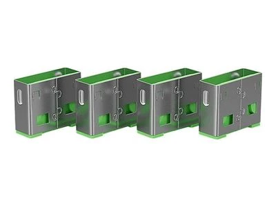 USB Priedas - LINDY USB A Prievado Blokatorius 4 vnt. + Raktas, 55x19x12mm, Žalias