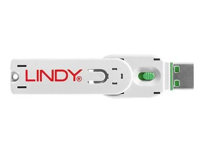 USB Priedas - LINDY USB A Prievado Blokatorius 4 vnt. + Raktas, 55x19x12mm, Žalias