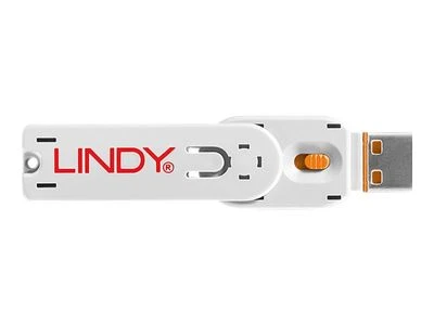 USB Prievado Blokatorius - LINDY USB A Prievado Blokatorius, 4 vnt + USB Type A Prievadai su Raktu, Oranžinis