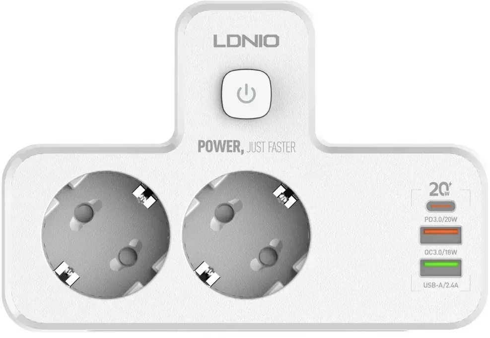Beline maitinimo lizdas su LED apšvietimu 2xUSB-A/USB-C/2xAC baltos spalvos