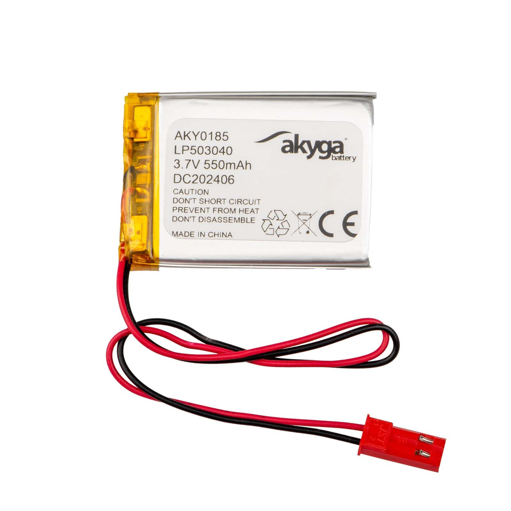 Ličio polimerų akumuliatorius Akyga AKY0185 LP503040 Li-Po 3.7V | 550mAh PCM JST 2.54 2 kontaktų jungtis 150mm